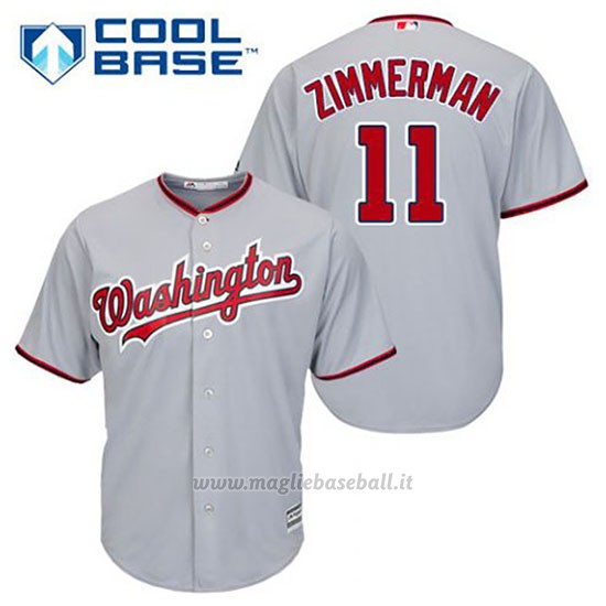 Maglia Baseball Uomo Washington Nationals Ryan Zimmerman 11 Grigio Cool Base